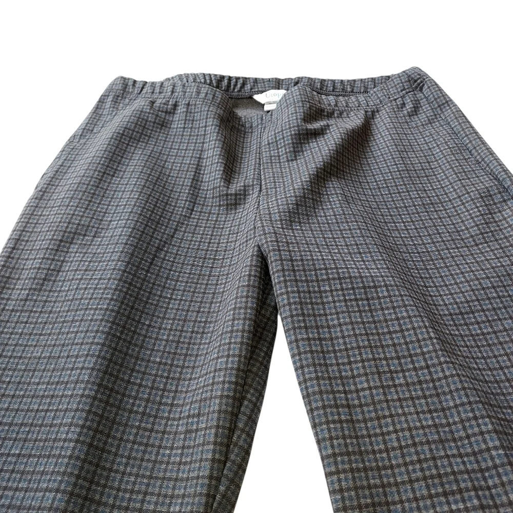 Utopia By Hue Women’s Large Dark Plaid Dress Pants Fall Winter Gray Blue Black